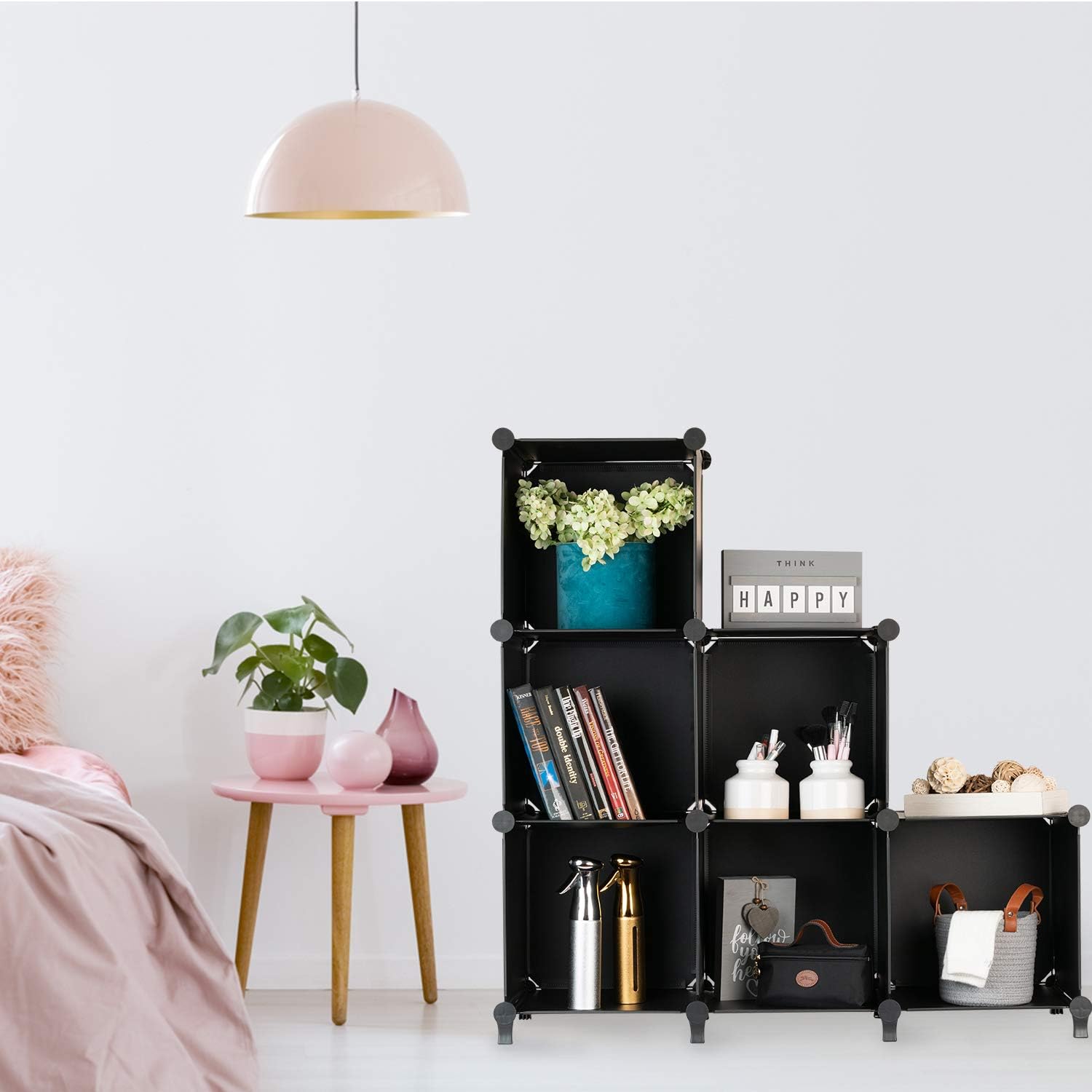 Cube Storage System (6 Cubes) – Modular DIY 6-Cube Plastic Closet Organizer Rack, Storage Shelves, Bookshelf, Bookcase for Bedroom, Office, Dorm Room, College, Living Room - Black: Furniture & Decor