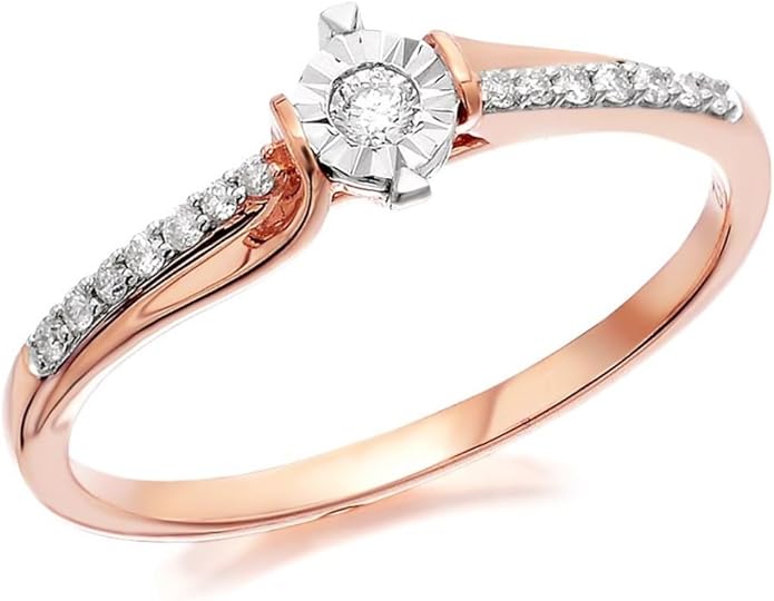 F.Hinds 9ct Rose Gold Diamond Ring 12pts Round Engagement Jewelry Women