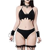 SweatyRocks Women's Gothic Bikini Sets Bat Bathing Suit Y2K Halter Triangle Swimsuits