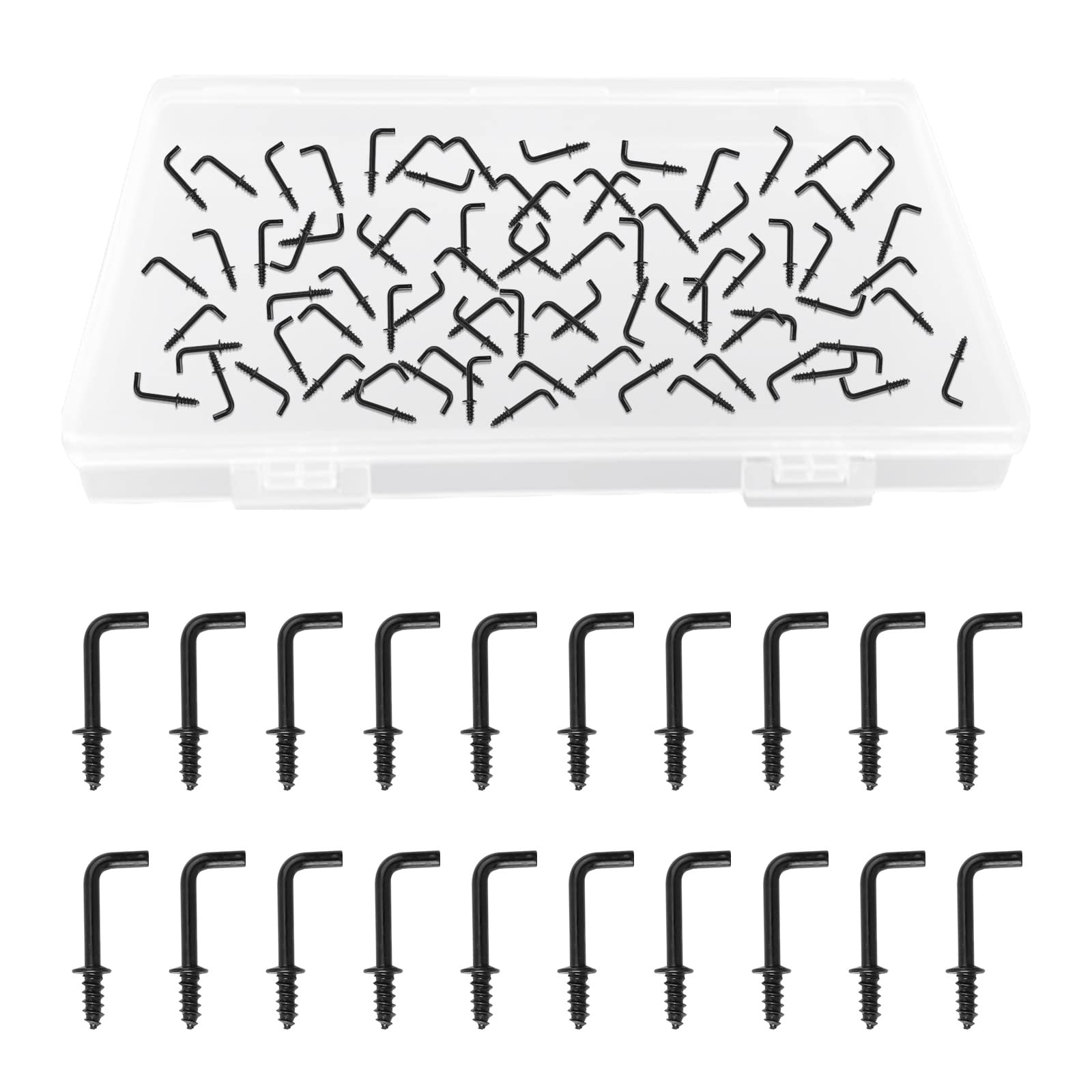 UFURMATE 1/2" Screw in Hooks, 150Pcs Carbon Steel Plated L Shaped Hooks Shouldered Dresser Cup Hooks Right Angle Hooks Self Tapping Screw Hooks (Black) — image 1