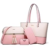 Women Fashion Synthetic Leather Handbags Tote Bag Shoulder Bag Top Handle Satchel Purse Set 4pcs
