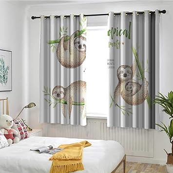 Amazon De Beihai1sun Faultier Vorhange Fur Wohnzimmer Cartoon Mutter Schlafend Auf Ast Mit Kind