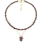 2Pcs Crystal Necklace for Women Handmade Choker Necklaces Pendant Necklace Natural Stone Gemstone Beaded Necklace 18k Gold Plated Adjustable Dainty Necklace for Women