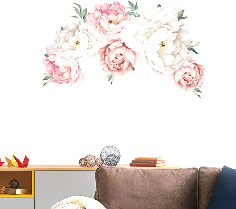 Wakauto Peony Wall Stickers, Romantic Floral Mural DIY Removable Vinyl Decals Home Decorative for Bedroom Living Room - Image 5