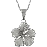 Hawaiian Silver Jewelry 17mm Sterling Silver Hibiscus Pendant Necklace, Chain Necklace with Hibiscus Flower Pendant, 16+2" Extender, Made in Italy