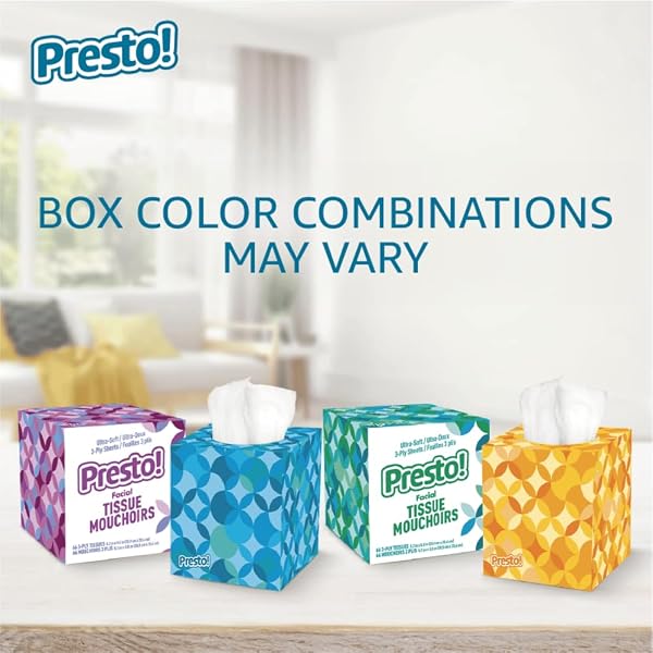 AMAZON BRAND – PRESTO! ULTRA-SOFT 3-PLY PREMIUM FACIAL TISSUES, 264 COUNT (4 CUBE BOXES OF 66), PACKAGING MAY VARY