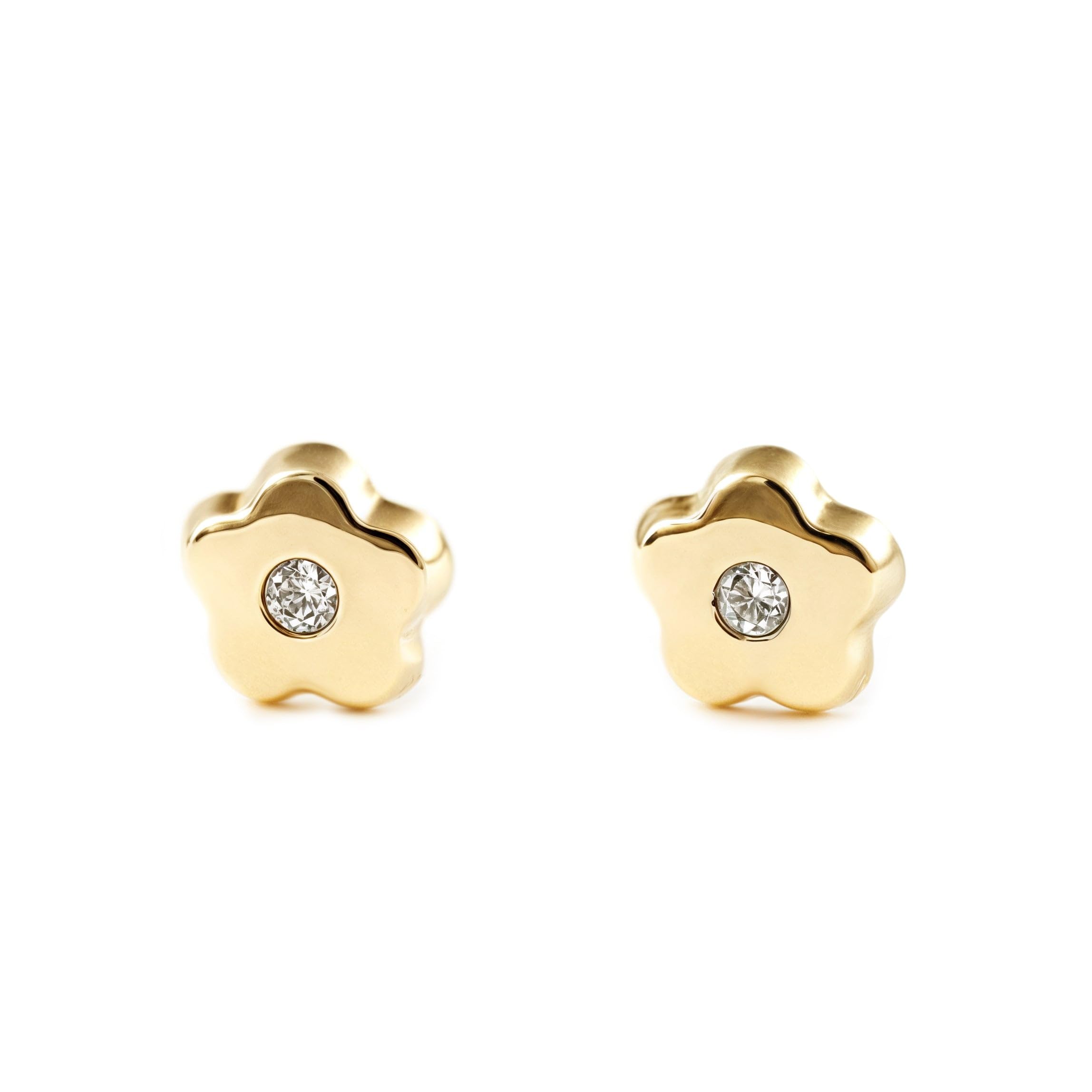 Mondepetit - 9ct Yellow Gold Daisy Flower Cubic Zirconia Children's Baby Girls Earrings shine