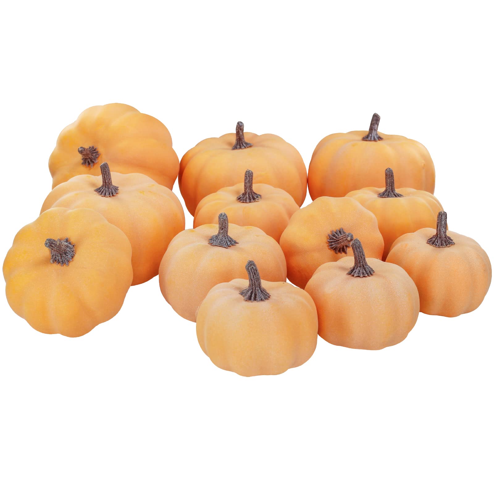 Photo 1 of 12 Pcs Assorted Small Orange Artificial Pumpkins Decorative Fall Pumpkins Harvest Pumpkins Foam Pumpkins for Gifts Fall Wedding Baby Shower Thanksgiving Halloween Table Centerpiece Mantel Decor