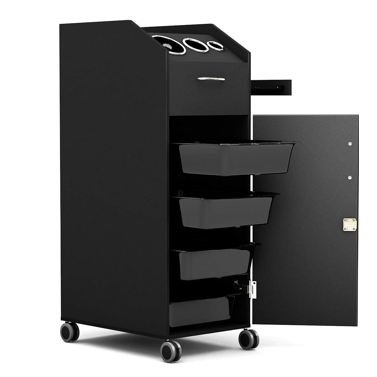 Giantex Salon SPA Beauty Rolling Trolley Cart, Storage Organizer with 4 Drawers Lockable, Hairdressing Tool Station Mobile Makeup Cases, Hair Salon Utility Cart w/Hairdryer Holder: Kitchen & Dining