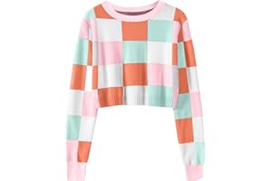 PUTYSENXI Girls Fall Winter Crop Tops 2025 Sweater Teen Fashion School Cute Long Sleeve Colorblock Kids Knit Sweaters Pullover