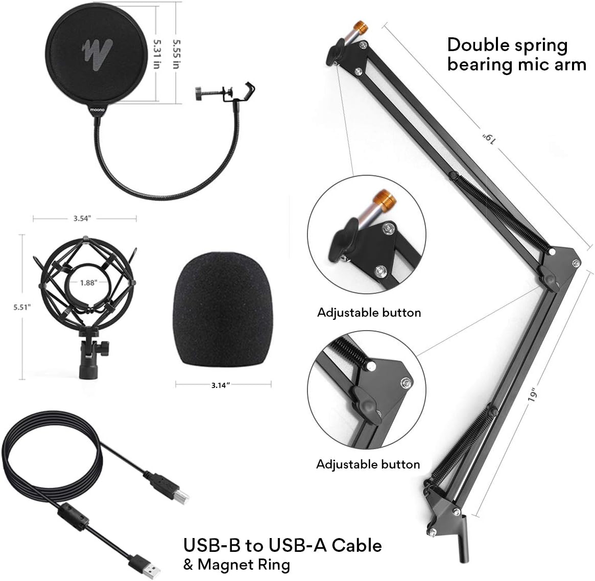 USB Microphone with Studio Headphone Set 192kHz/24 bit MAONO AU-A04H Vocal Condenser Cardioid Podcast Mic for Mac and Windows, YouTube, Gaming, Livestreaming, Voice Over: Musical Instruments