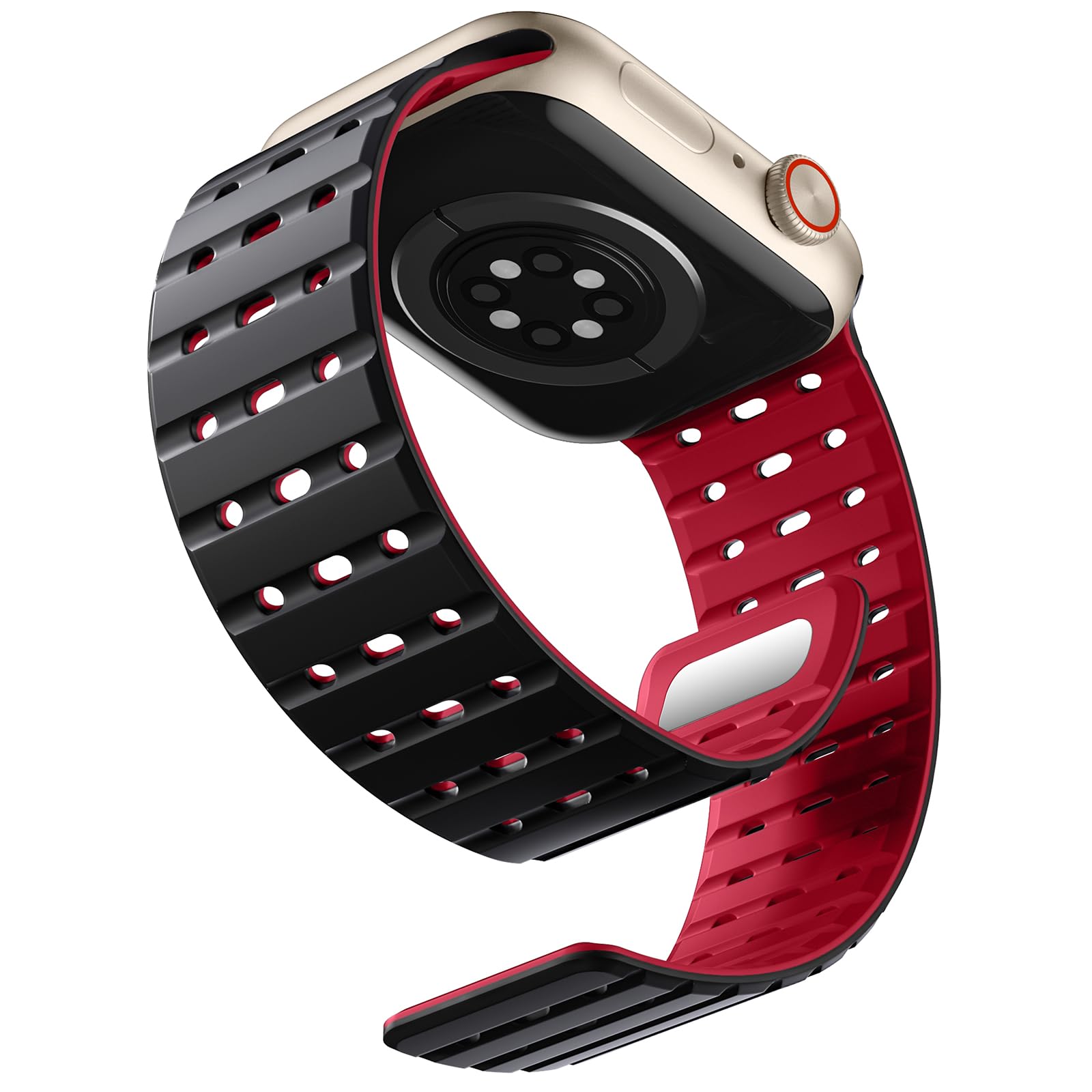Bandletic Magnetic Strap Compatible with Apple Watch Strap 45mm 44mm 46mm 49mm 42mm,Soft Silicone Sport Band for Apple Watch Ultra 3/2/1/SE/iWatch Series 11 10 9 8 7 6 5 4 3 2 1 Women Men,Black Red
