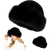 Faux Fur Bucket Hat, Womens Winter Plush Fluffy Furry Mink Hats Warm Thickened Fisherman Cap for Girls Women Black