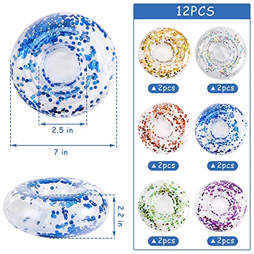 FUTUREPLUSX Inflatable Drink Holder, 12PCS Sparkling Confetti Drink Pool Floats Cup Holder Floats Inflatable Floating Coasters for Pool Party Water Fun Kids Bath Toys Shower