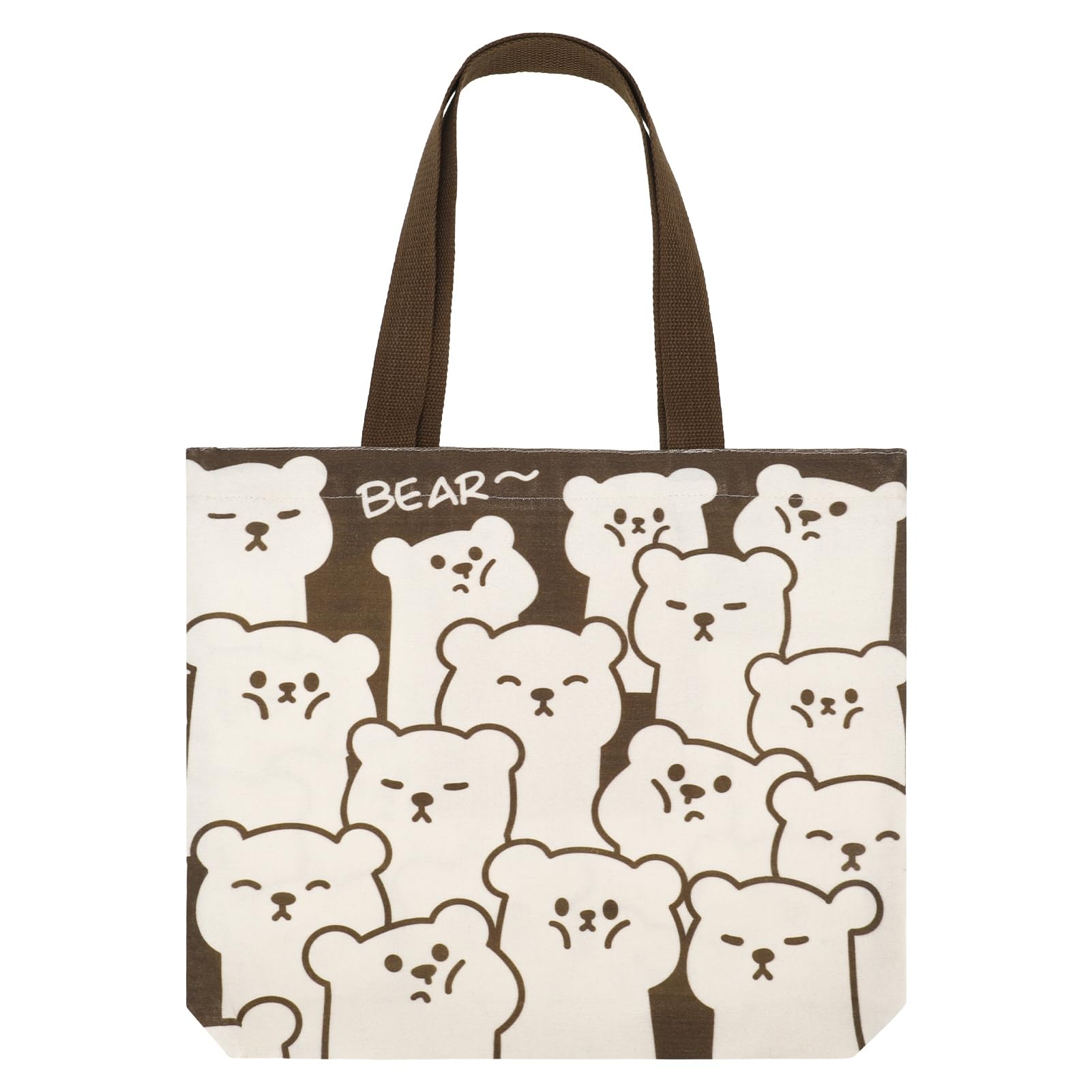 Firtink Tote Bag With Zip Canvas Reusable Shopping Tote Bag With Pocket Washable Foldable Cute Bear Design For Women Girls