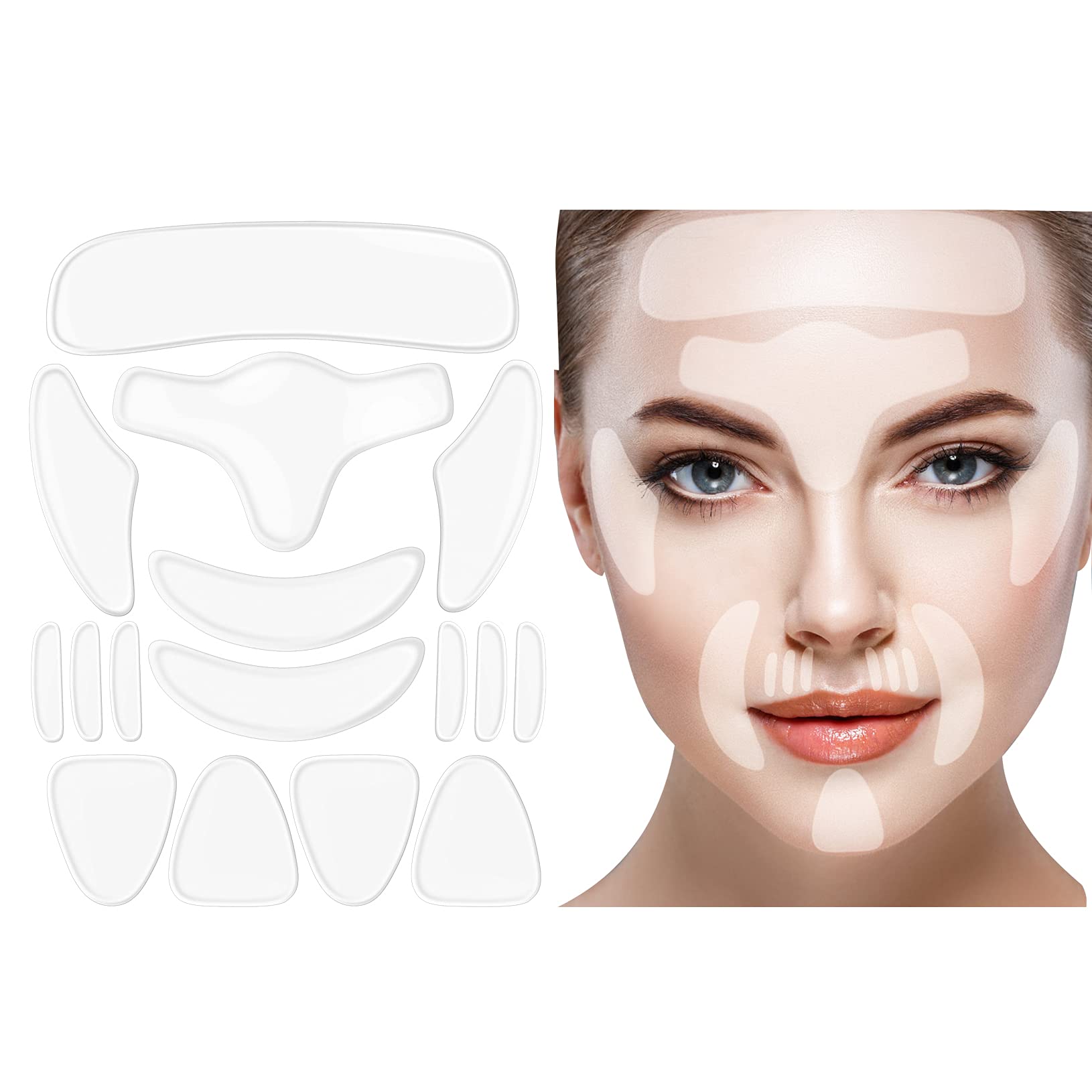 Pufeuoo 16 Pieces Face Wrinkle Patches Silicone Anti Wrinkle Pads Reusable Skin Wrinkles Patches for Smoothing Eye, Mouth and Frown Wrinkles