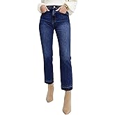 Astylish Womens High Waisted Straight Leg Ankle Jeans Casual Stretch Denim Pants