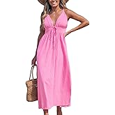 CUPSHE Women's Maxi Dress Plunging V Neck Front Tie Sleeveless Slit A Line Casual Summer Dress