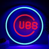 Balanar Cubs Neon Sign Baseball for Sport Club Wall Decor Baseball LED Sign Neon Light For Man Cave Garage Decoration Red Neon Sign For Bar,Dorm Room,Party DecorationGame Room Decoration
