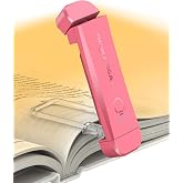 HIONXMGA Book Light,Rechargeable Reading Light for Books in Bed at Night | Up to 100H Runtime,3 Amber Colors,Stepless Dimming,Eye-Caring Mode,USB Charging,Bookmark,Women Book Lovers,Christmas,Pink