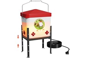 Nexum 2 Gallon Heated Chicken Waterer, Thermostatically Controlled Anti-Freeze Poultry Drinker with 4 Nipples & Adjustable Stand for Winter Coop Accessories (Red)