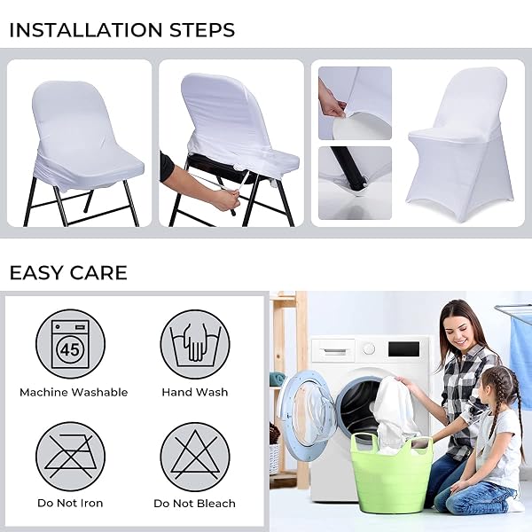 BABENEST SPANDEX FOLDING CHAIR COVERS – 30PCS UPGRADED UNIVERSAL STRETCH WASHABLE FITTED CHAIR SLIPCOVERS PROTECTOR FOR WEDDING, HOLIDAYS, BANQUET, PARTY, EASTER CELEBRATION (WHITE)