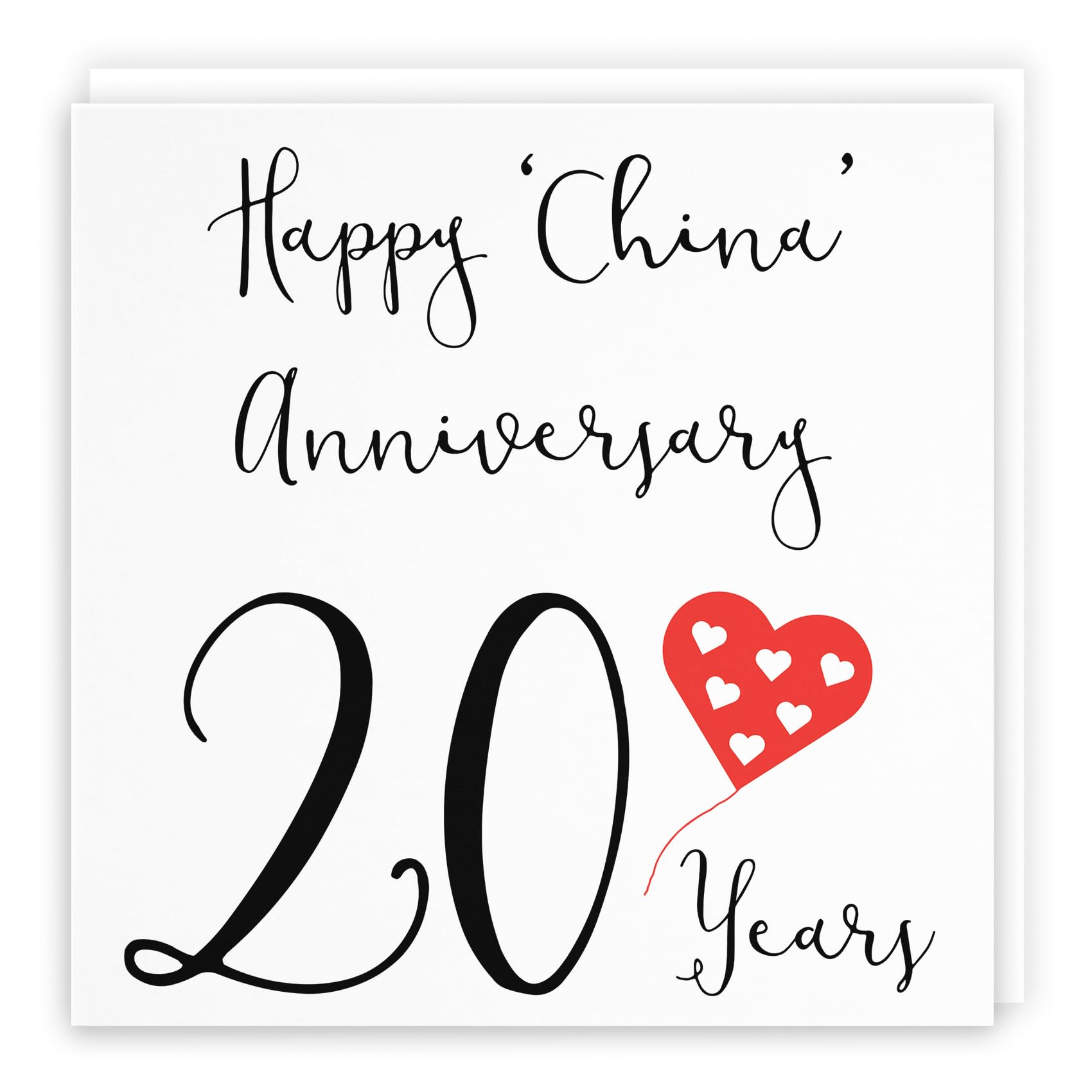Hunts England - Large 20th Wedding Anniversary Card - Happy China Anniversary - 20 Years - Red Heart Collection - Large - 210 x 210 mm - Fun Card - For Him, Her, Couples, etc. — image 1