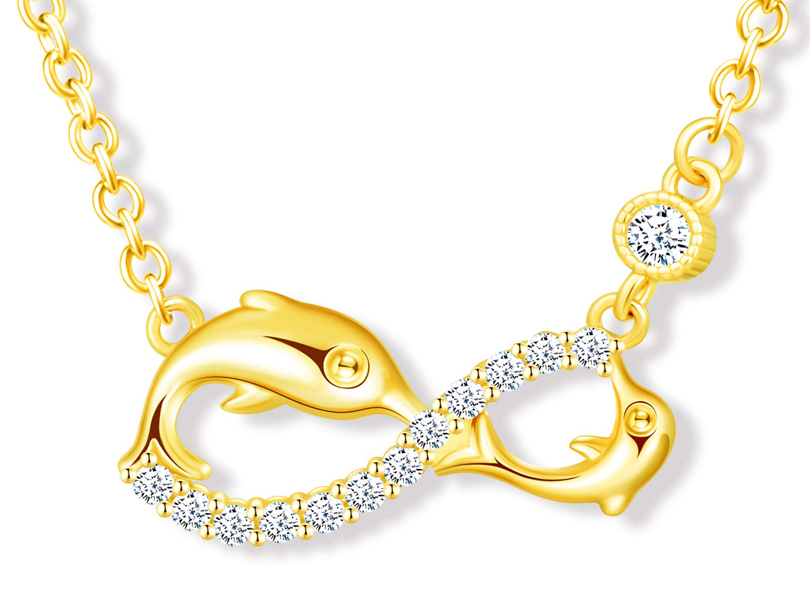 MicLee Women's girl's Necklace pendant, 925 Sterling Silver necklace, Cute dolphin and infinity symbol necklace, Unique animal design necklace pendant, Inlaid zircon, shining pendant, gold
