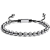 Elegatto Premium Jovian Beaded Bracelet for Men | Silver Polished Stainless Steel Beads on Adjustable Marine Nylon Cord | Men’s Designer Bracelets