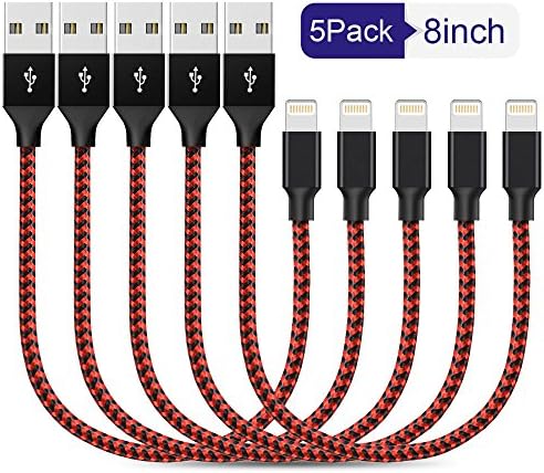 Akaho iPhone Cable,Lightning Cable 5Pack 8Inch Nylon Braided Cord to USB Charging Charger for iPhone 7/7 Plus/6S/6S Plus,SE/5S/5,iPad,iPod Nano 7 (BlackRed)