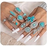 Navirix Chunky Bohemian Stackable Knuckle Rings Set Vintage Turquoise Finger Rings Cactus Flower Statement Midi Ring Western Country Jewelry Gifts