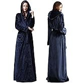 Oksun Womens Long Fleece Robe: Floor Length Flannel Hooded Bathrobe, Plush Warm Winter Housecoat, Fluffy Soft Cozy Nightgown