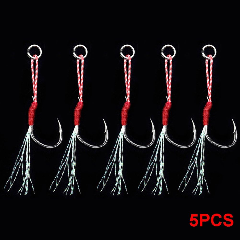 Assist Jig Fishing Hooks,5Pcs Hi-Carbon Assistent Hook Fishing Hook 20KG/44Ib with Shining Line Fishing Accessories