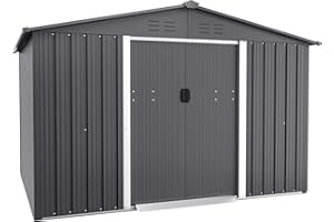 Brightpeak 6x8 FT Outdoor Storage Shed, Metal Shed Kit with Double Doorknobs and Air Vents, Double Sloping Roof Garden Shed, Galvanized Shed with Sliding Door (Grey)