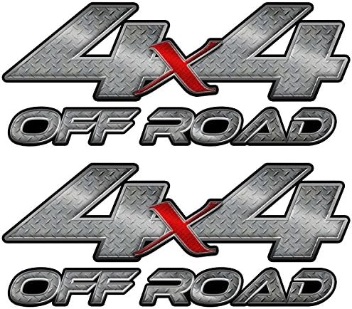 4x4 "Diamond Plate OFF ROAD" 2 Pack Decal #FE406 - vinyl Chevy Silverado GMC Sierra Ford truck sticker