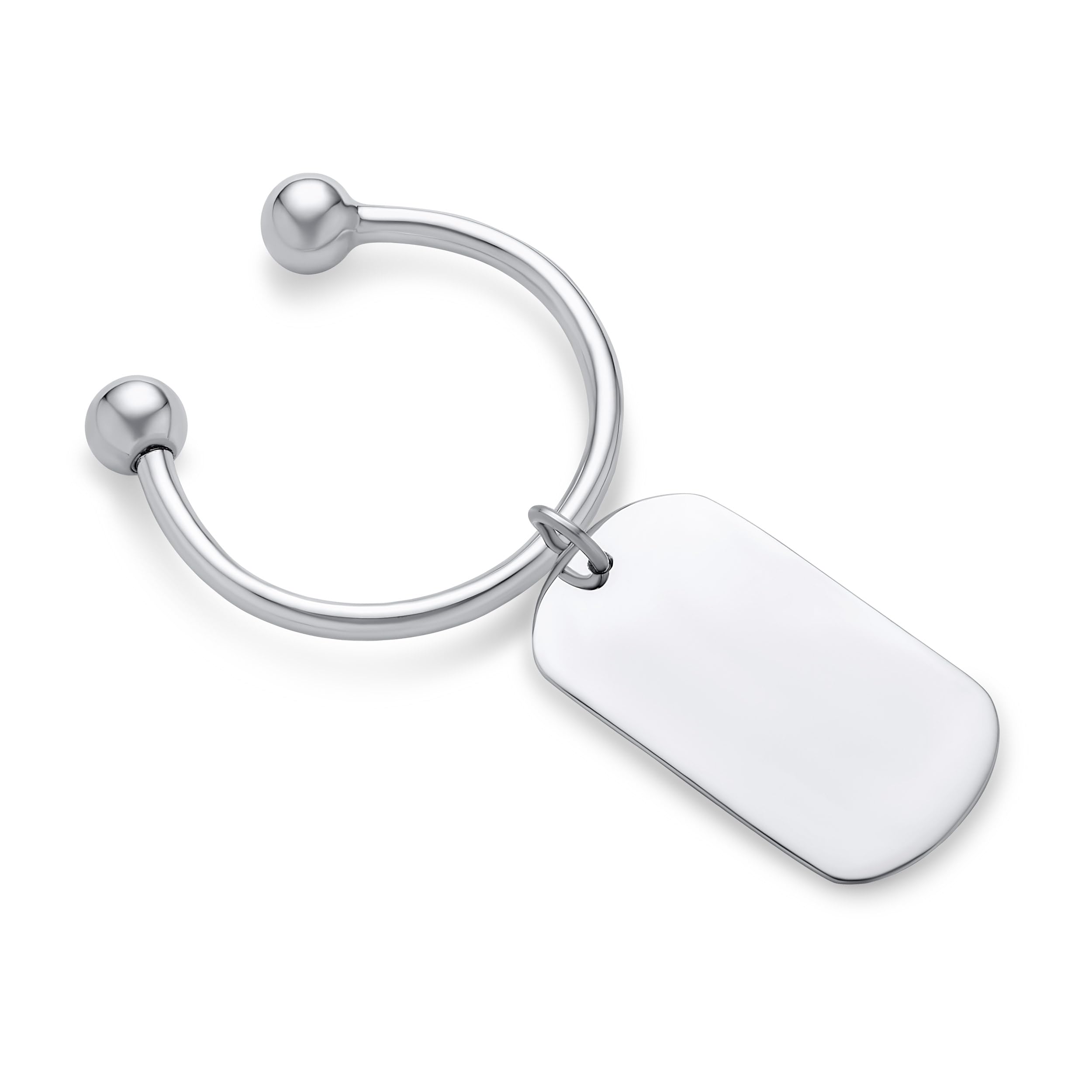 Bling Jewelry Personalize Dog Tag ID Keychain Ball Screw Tip Horseshoe Key Ring For Men Graduation .925 Sterling Silver Customizable