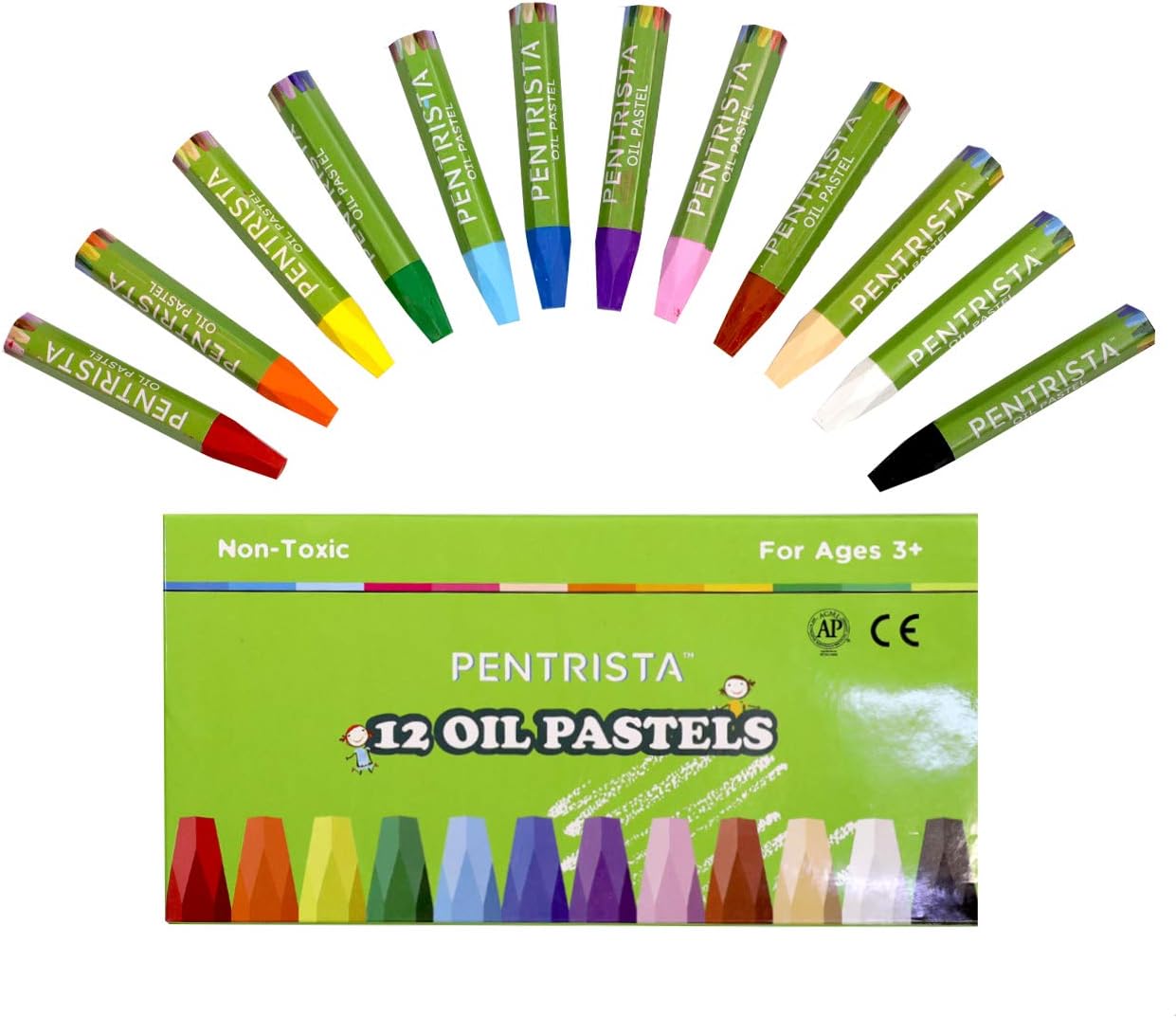 PENTRISTA Oil Pastels 12 Vibrant Assorted Colors Drawing Pastel,for Kids Indoor Activities At Home,Art&School Supplies: Office Products
