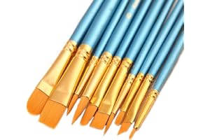 10 Pieces Synthetic Hair Paint Brush Set, Blue, for Acrylic, Oil and Watercolor Painting (1 Set)