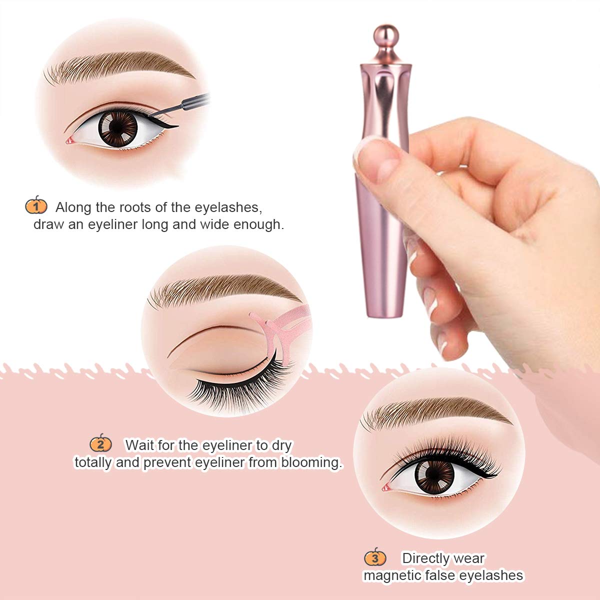 Magnetic Eyelashes with Eyeliner Kit, 5 Magnets Per Lash, Waterproof Sweatproof Magnetic Liquid Eyeliner, 3D Magnetic False Eyelashes & Tweezers, Eyelashes With Natural Look, No Glue Needed