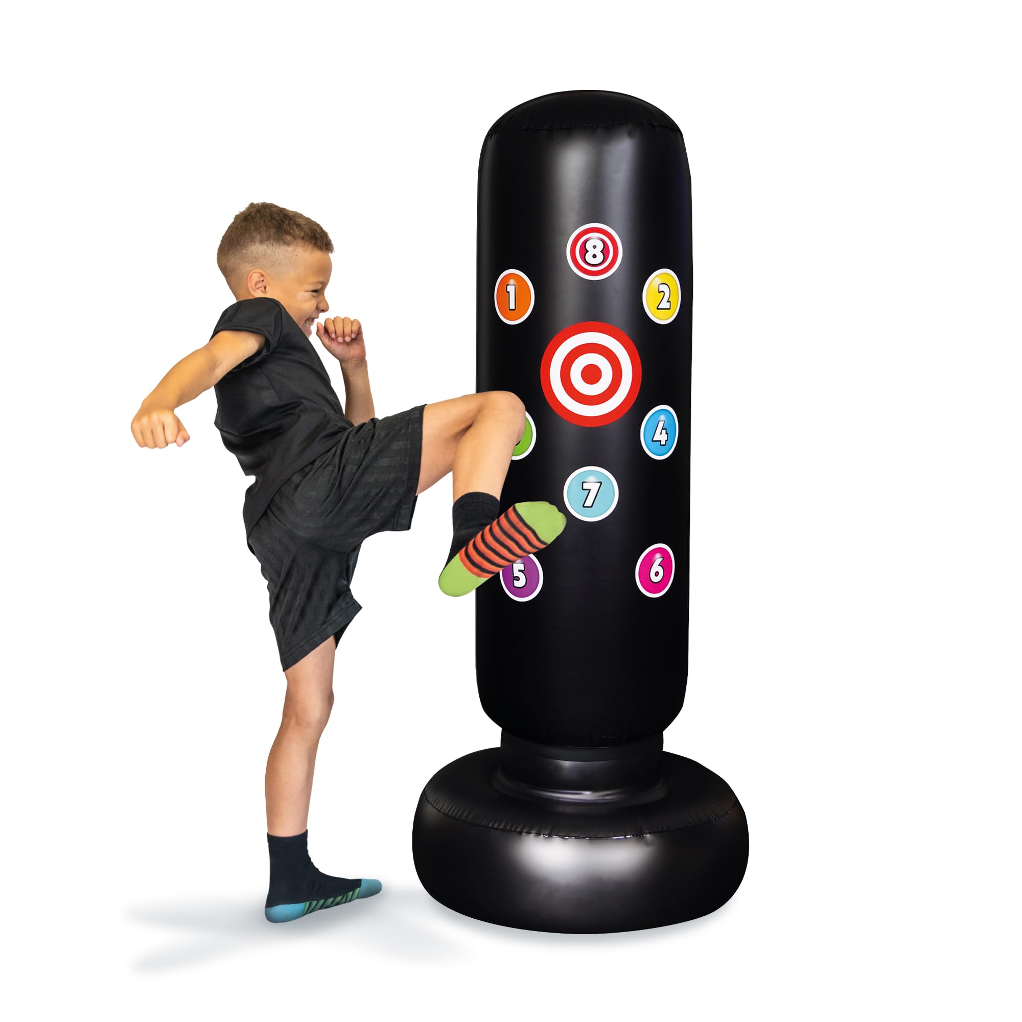 Kids Punching Bag – Inflatable Punching Bag for Kids with multiple stickers, Free Standing Training Set for Karate, for Boys & Girls