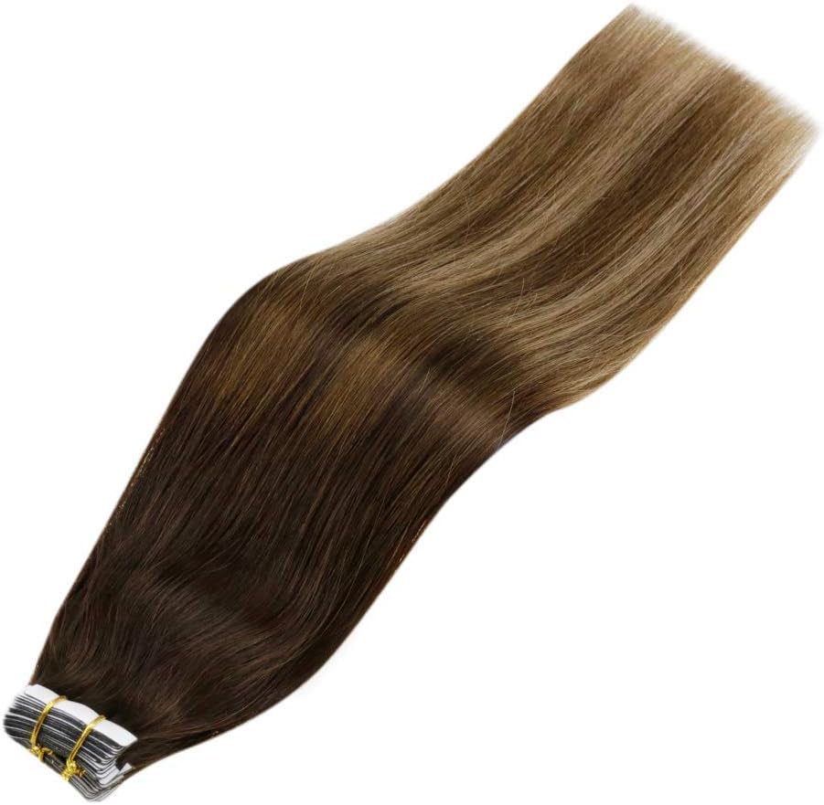 LaaVoo Tape in Hair Extensions Human Hair 50g Tape Hair Extensions Real Human Hair Invisible Tapes Remy Straight Balayage Dark Brown to Blonde Hair Double Sided Tabs 20pcs 14 Inch #2/6/12 - Image 3