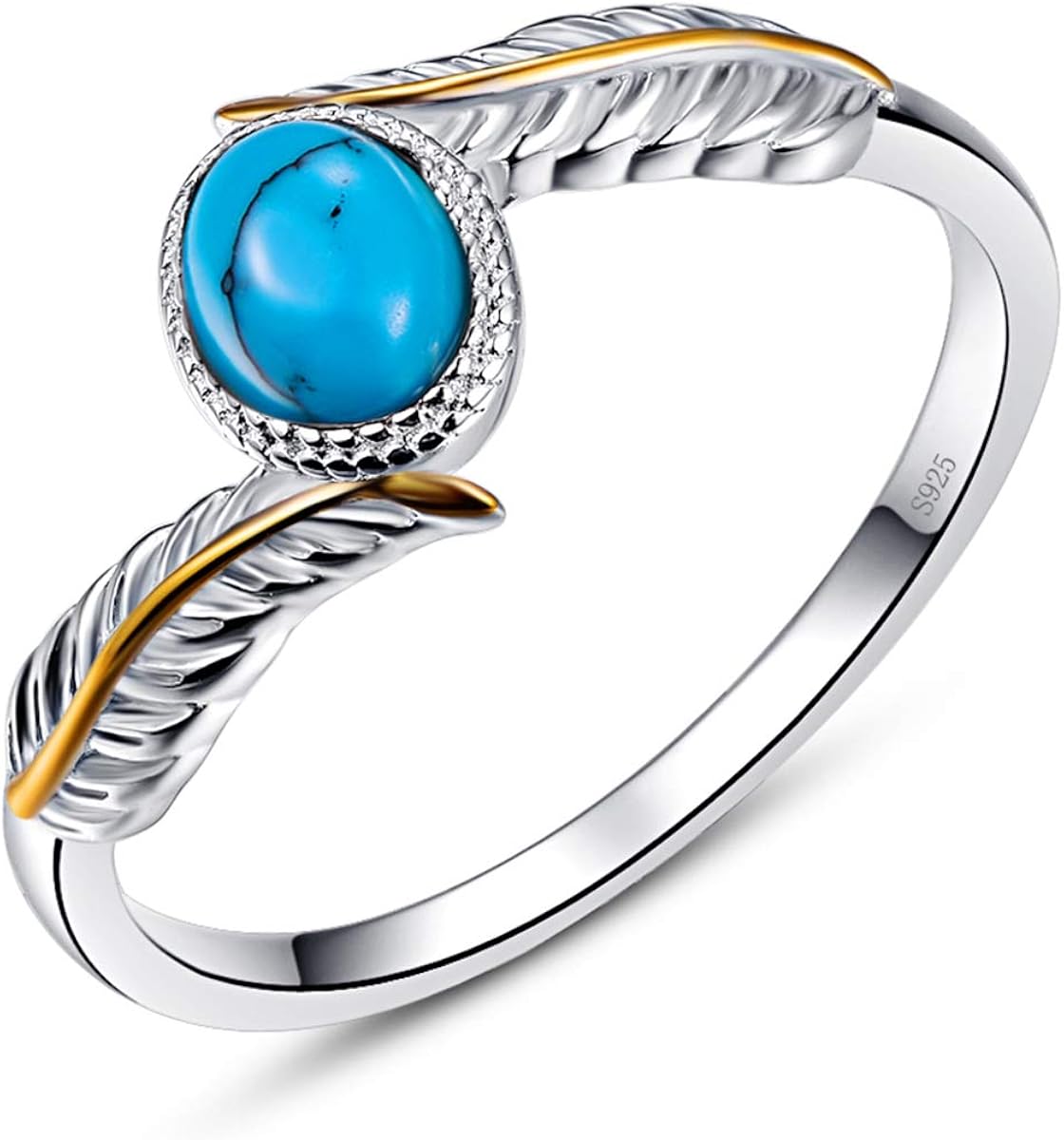 AVECON Women's 925 Sterling Silver Oval Cut Created Turquoise Feather
