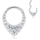 MOQIKAKA 16G G23 Titanium Septum Rings: CZ Nose Ring Hoops, Helix Cartilage Clicker Hoop Earrings, Rook Daith Tragus Piercing Rings for Women Men