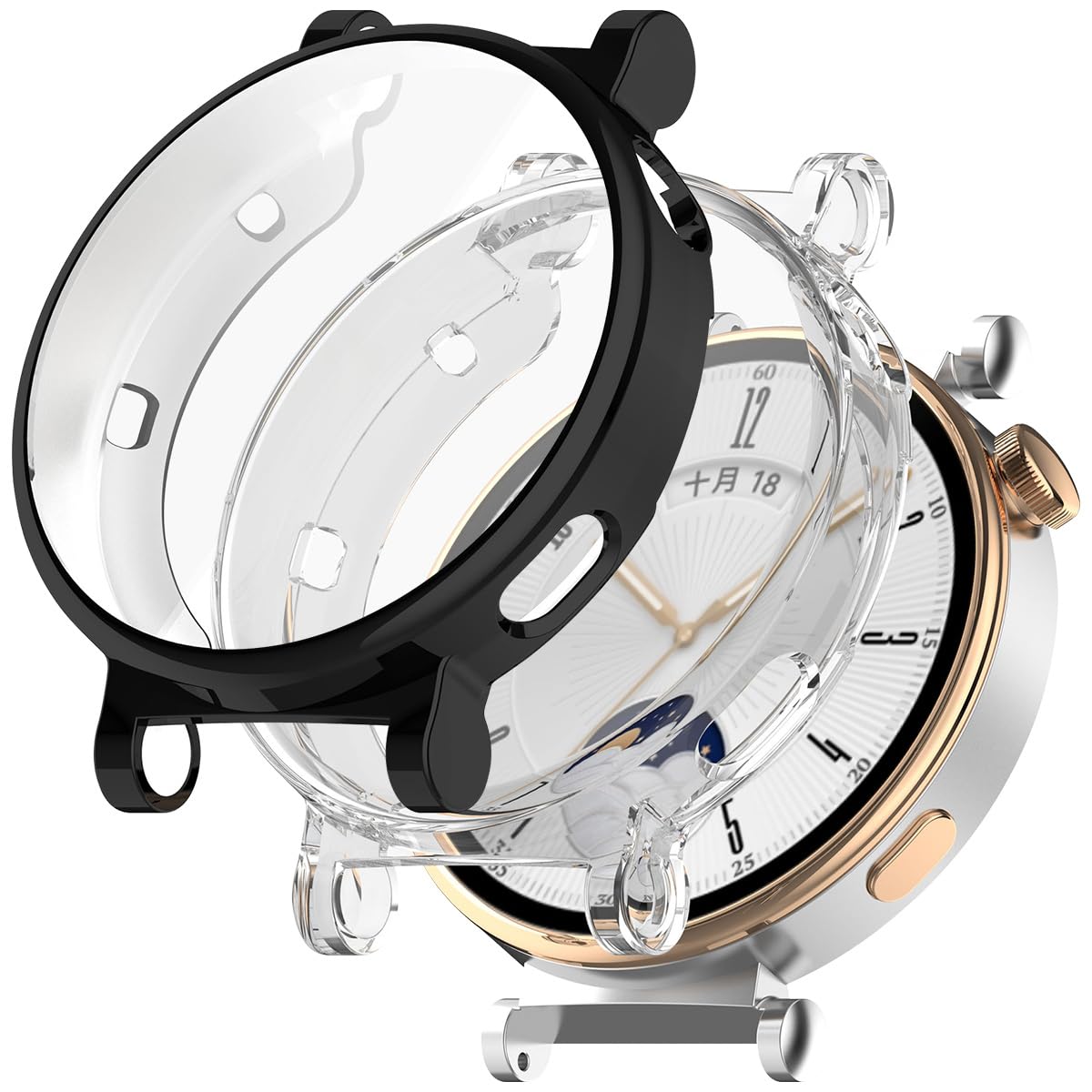 Miimall 2-Pack Case Compatible with Huawei Watch GT 4, Soft TPU Bumper Cover with Screen Protector, Anti-Scratch Shockproof Full Protective Case for Huawei Watch GT4 41mm-Clear+Black