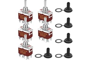 Momentary Toggle Switch, MecRecare 6 Pin DPDT (ON)-Off-(ON) 30A 12VDC/15A 250VAC 3 Way Heavy Duty Waterproof Toggle Switch with Boot Cap Cover for Auto Boat Marine (Pack of 5)