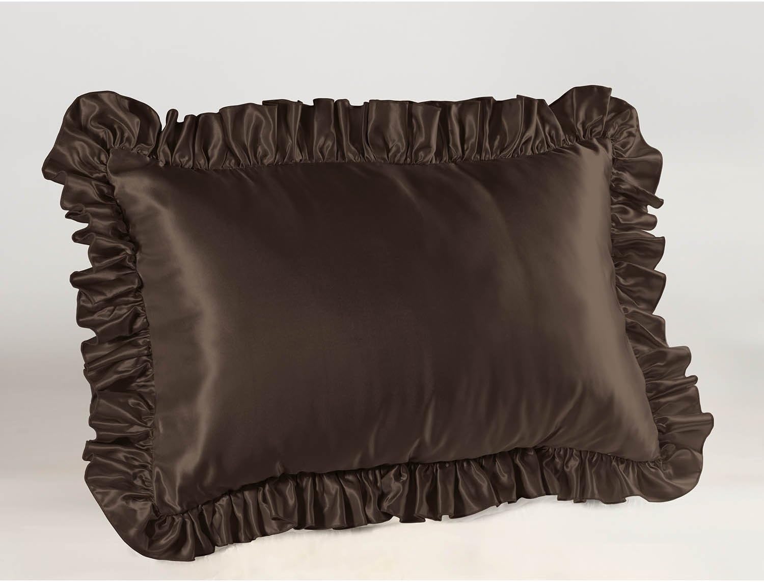 Amazon Com Brown Satin Ruffled Pillow Sham Standard Home Kitchen