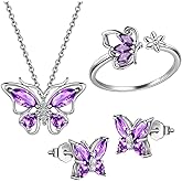 925 Sterling Silver Birthstone Butterfly Jewelry Women Crystal Animal Cute Butterflies Birthday Necklace/Earring/Ring/Bracelet Sets Birth Stone Statement Anniversary Jewellery