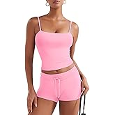 YEOREO Womens 2 Piece Lounge Sets Tank Tops Shorts Matching Sets Two Piece Casual Lounge Elsiie Workout Outfits