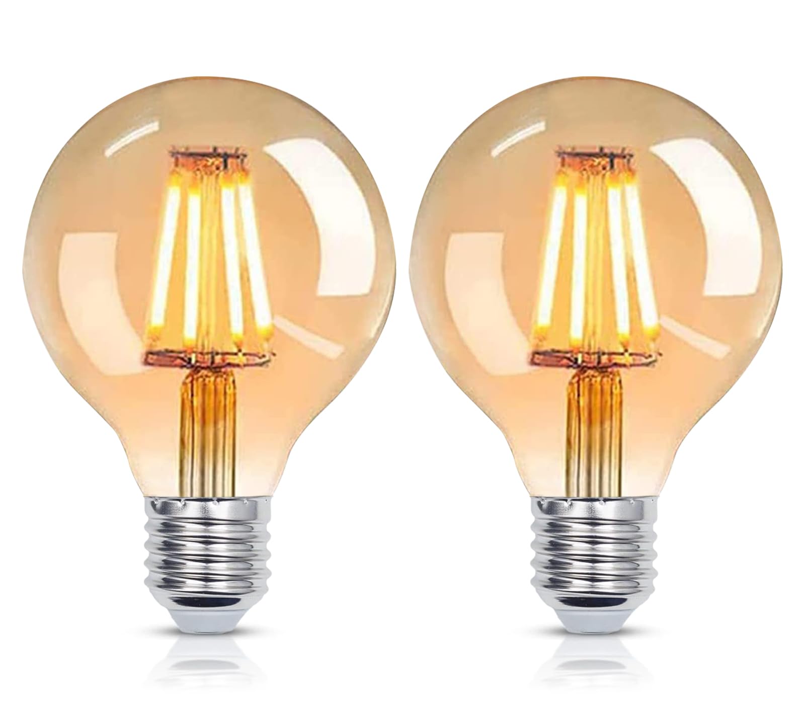 YUNRRD Vintage Light Bulb E27 Screw LED Edison Bulb,4W(40W Equilavent) G80 E27 Edison Screw Light Bulbs,Warm White 2700K ES LED Filament Bulbs,Antique Style Retro Amber Glass,400LM,Pack of 2