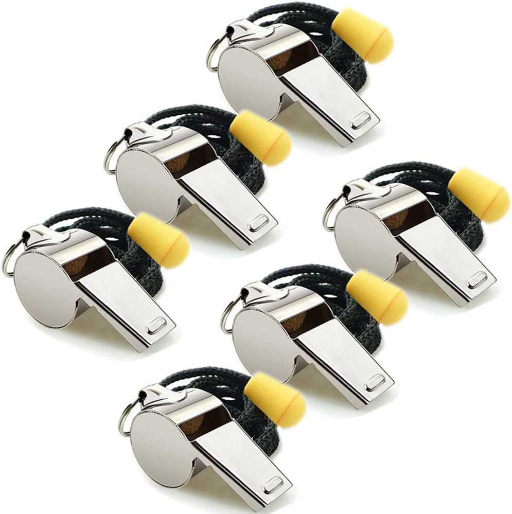 6 Pack Stainless Steel Sports Whistles 